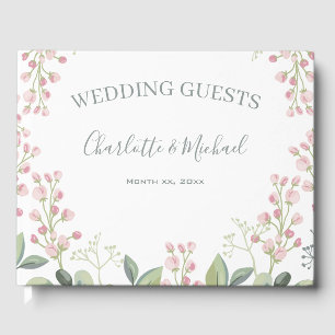 Spring Blossoms Pink Floral Mint Green Wedding Guest Book