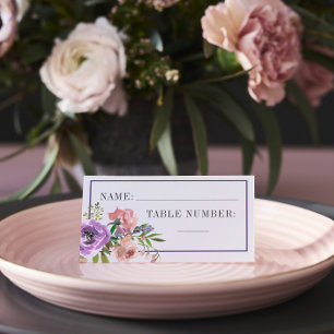 Spring Blossoms Purple Peach Floral Wedding Place  Place Card