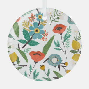 Spring Blossoms: Seamless Floral Pattern Glass Ornament