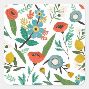 Spring Blossoms: Seamless Floral Pattern Square Sticker