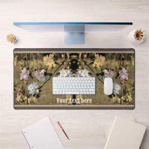 Spring Blossoms Sepia Partial Colour Personalized Desk Mat