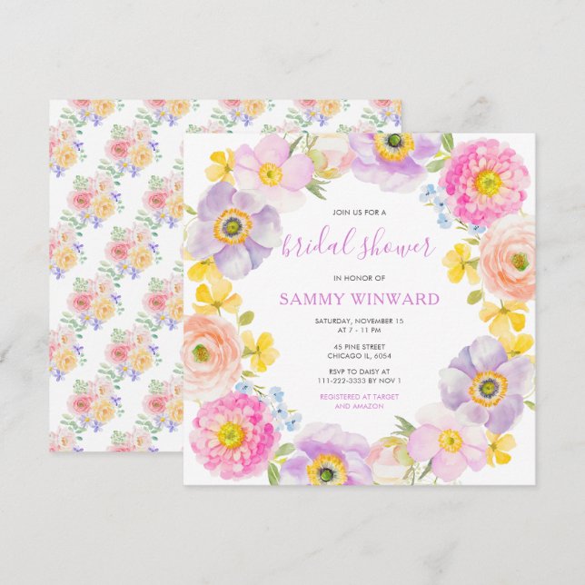 Spring Blossoms Wildflowers Bridal Shower Invitation (Front/Back)