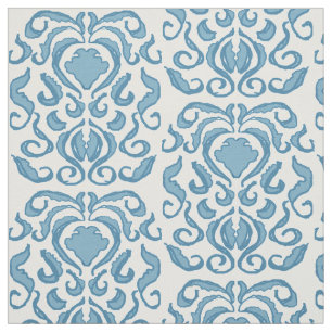 Spring blue and white damask fabric