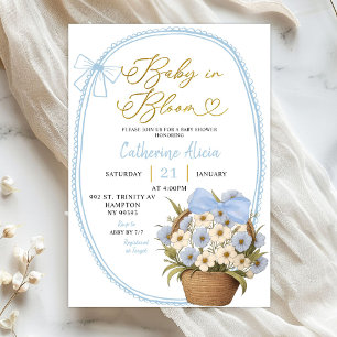 Spring Blue Bow Daisy Baby in Bloom Baby Shower Invitation