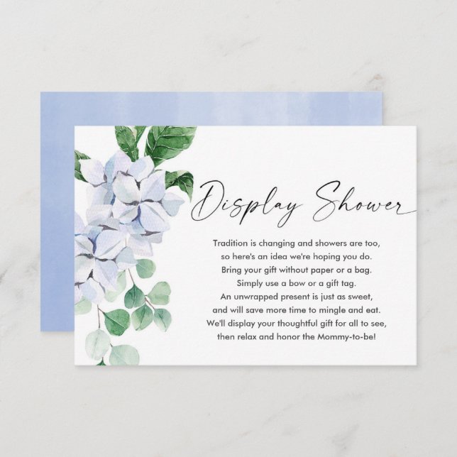 Spring blue floral greenery display shower enclosure card (Front/Back)