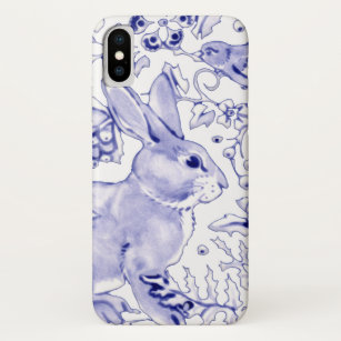 Spring Blue & White Bunny & Bird Floral Delft Case-Mate iPhone Case