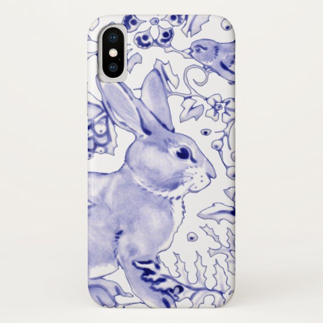 Spring Blue & White Bunny & Bird Floral Delft Case-Mate iPhone Case (Back)