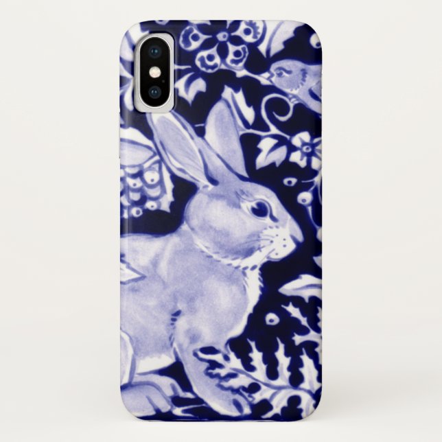 Spring Blue & White Bunny & Bird Floral Easter Case-Mate iPhone Case (Back)