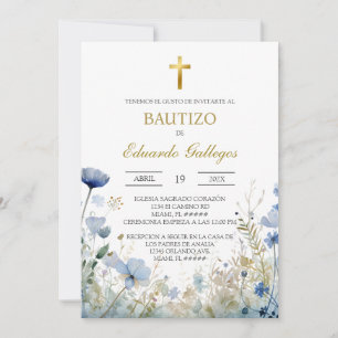 Spring blue wild flower baptism  invitation