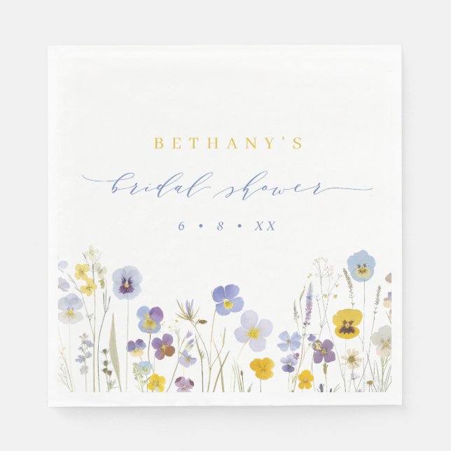 Spring Blue & Yellow Wildflowers Bridal Shower Napkin (Front)