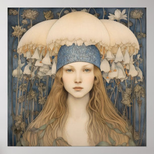 Spring Bluebell Flower Girl Art Print