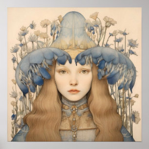Spring Bluebell Flower Girl Art Print