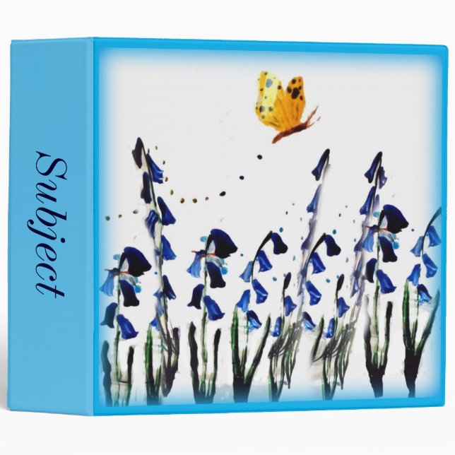 Spring Bluebells Butterfly Floral Personalized Binder (Front/Spine)