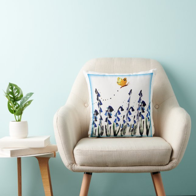 Spring Bluebells Butterfly Floral Throw Pillow (Chair)