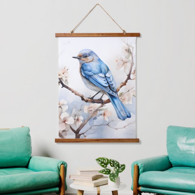 Spring Bluebird in the Blossoming Tree Hanging Tapestry (Living Room)