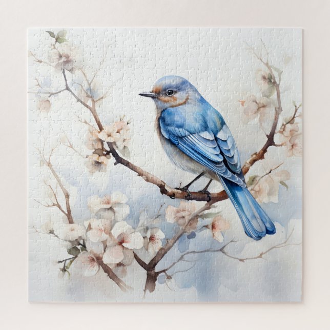 Spring Bluebird in the Blossoming Tree Jigsaw Puzzle (Vertical)