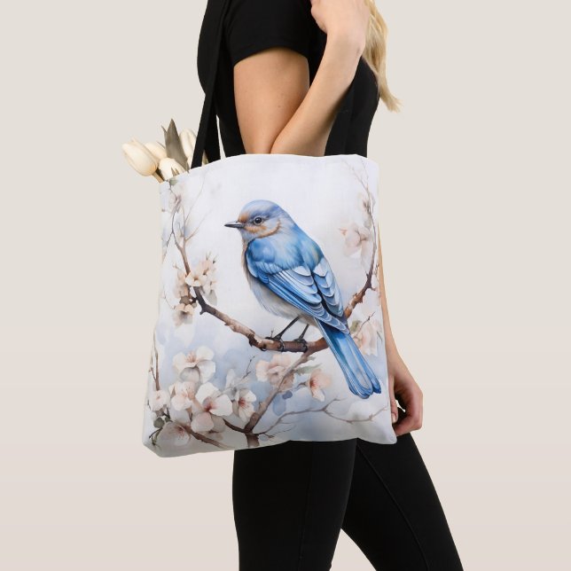 Spring Bluebird in the Blossoming Tree Tote Bag (Close Up)