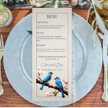 Spring Bluebirds Wedding Menu<br><div class="desc">Personalize an elegant menu for your reception with this Spring Bluebirds Wedding Menu. Menu design features a pair of bluebirds resting on a wooden branch with spring blooms against a paper textured background. Personalize with your menu options, bride and grooms name and wedding date. Additional wedding stationery available with this...</div>