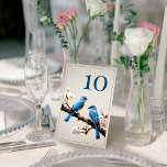 Spring Bluebirds Wedding  Table Number<br><div class="desc">Add an elegant touch to your reception tables with this Spring Bluebirds Wedding Table Number Card. Card design features a pair of bluebirds resting on a wooden branch with spring blooms against a paper textured background.  Additional wedding stationery available with this design as well.</div>