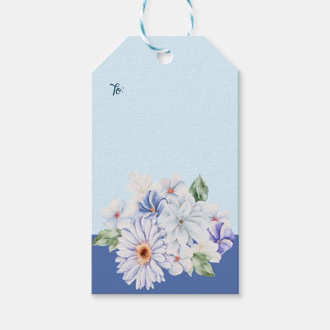 Spring Blues Florals Customizable Gift Tags (Front)