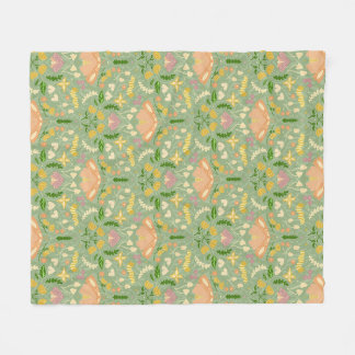 Spring Blush and Green Moths and Butterflies Fleece Blanket