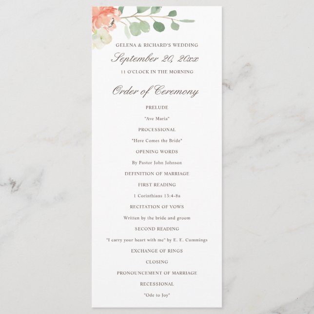 Spring Blush and Peach Watercolor Floral Program (Front)