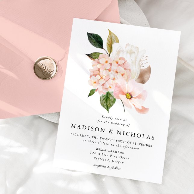 Spring Blush Floral Bouquet Wedding Invitation (Creator Uploaded)