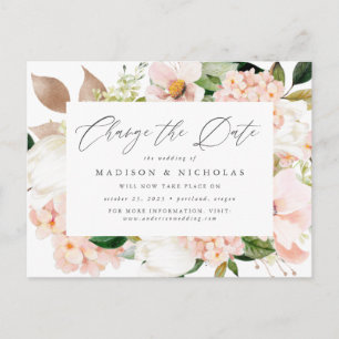 Spring Blush Floral Change the Date Announcement Postcard