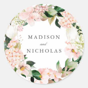 Spring Blush Floral Personalized Wedding Classic Round Sticker