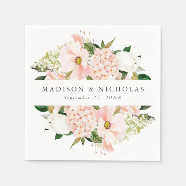 Spring Blush Floral Personalized Wedding Napkin (Front)