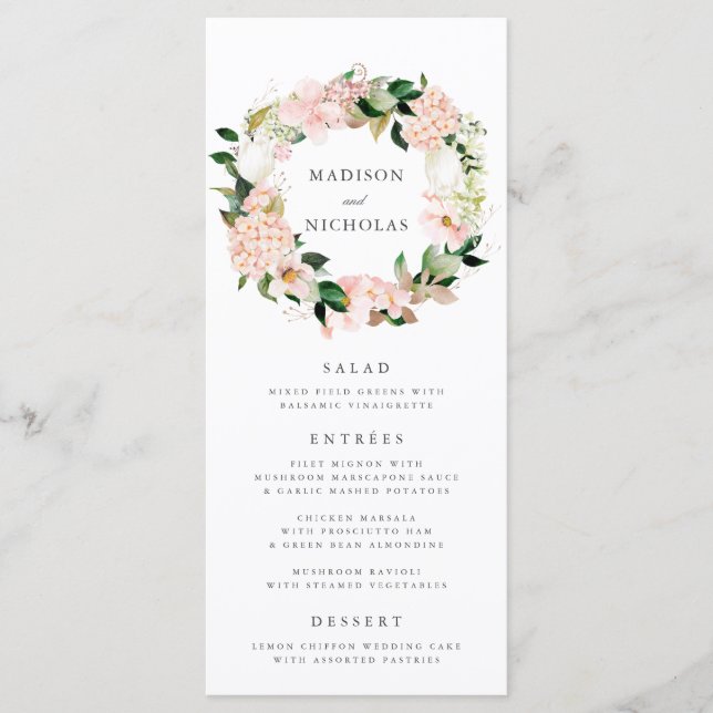 Spring Blush Floral Wedding Menu Card (Front)