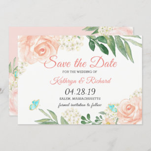 Spring Blush Peach Floral Watercolor Save The Date