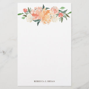 Spring Blush Peach Sage Watercolor Floral Garland Stationery