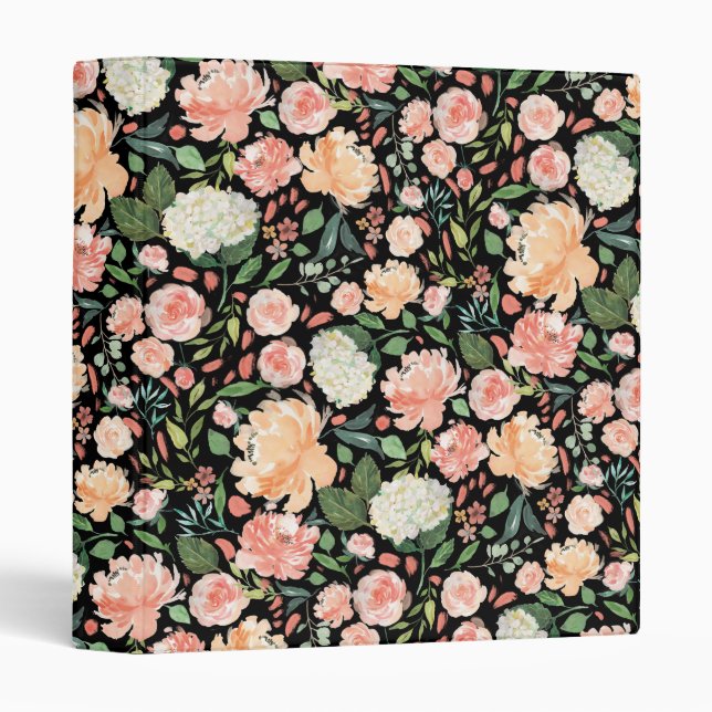 Spring Blush Peach Sage Watercolor Floral Pattern Binder (Front/Spine)