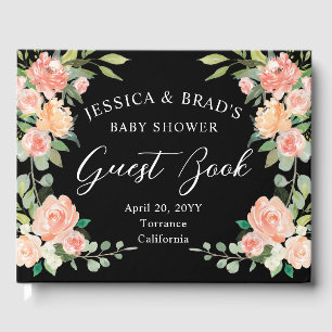Spring Blush Peach Watercolor Floral Baby Shower Guest Book
