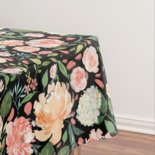 Spring Blush Peach Watercolor Floral Custom Colour Tablecloth