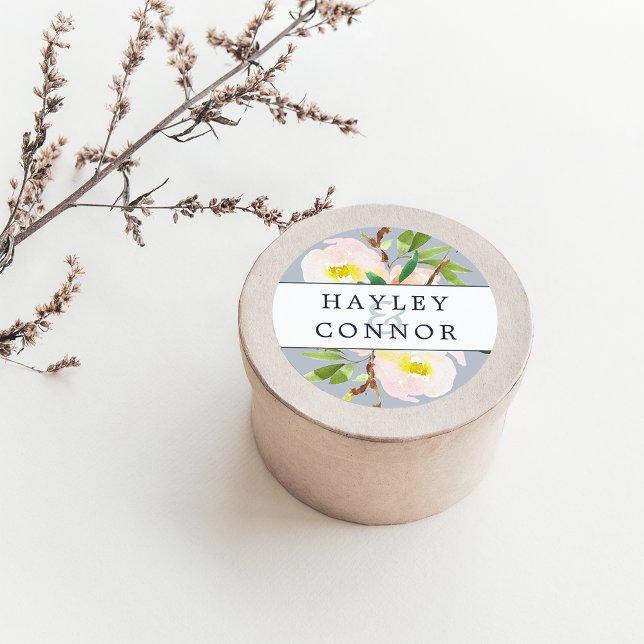 Spring Blush Personalized Wedding Classic Round Sticker (Creator Uploaded)