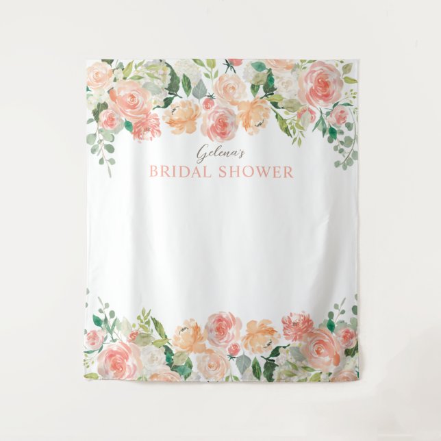 Spring Blush Watercolor Floral II Backdrop Shower Tapestry (Front)