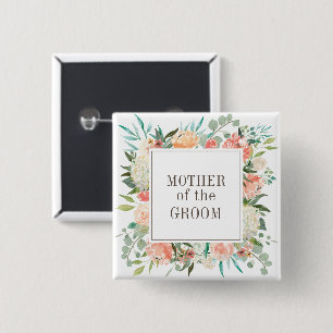 Spring Blush Watercolor Floral Mother of the Groom 2 Inch Square Button