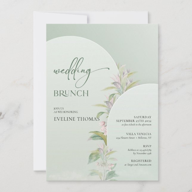 Spring boho arch greenery blush wedding brunch invitation (Front)
