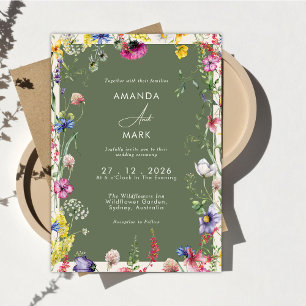 Spring Boho Chic Colorful Wildflower Wedding  Invitation