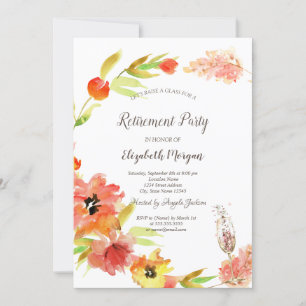 Spring Boho Flowers Glass Retirement Invitation