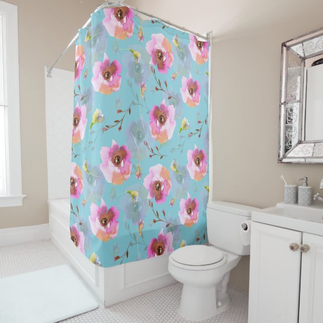 Spring Boho Hand drawn florals on teal (In Situ)