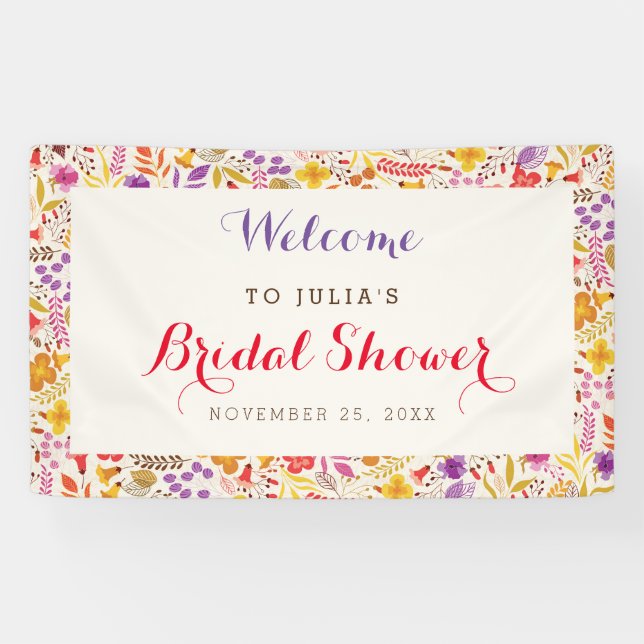 Spring Boho Wildflower Foliage Bridal Shower Banner (Horizontal)