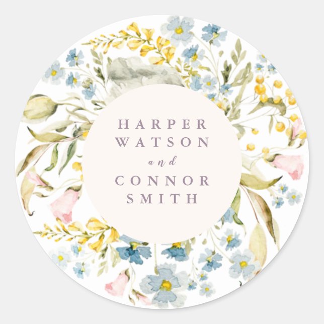 Spring Boho Wildflower Pampas Wreath Wedding Classic Round Sticker (Front)