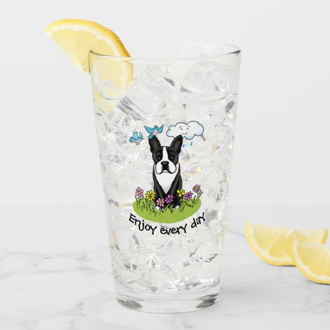 Spring Boston Terrier (black) Cute dog Glass (Front Ice)
