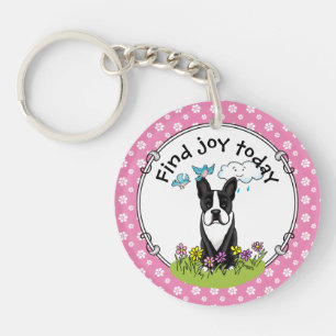 Spring Boston Terrier (black) Cute dog Keychain