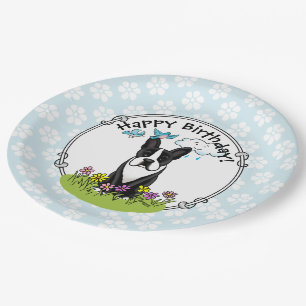 Spring Boston Terrier (black) Cute dog Paper Plate