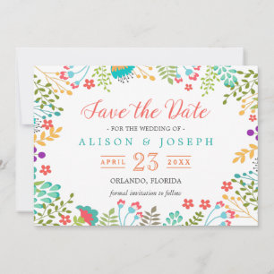 Spring Botanical Floral Turquoise Save the Date