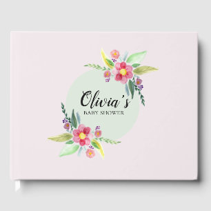 Spring Botanical Flowers and Name Baby Shower Guest Book
